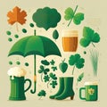 St. Patrick s Day Icons Collection beer, hat, clover, pot of gold. Generative AI