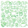 St. Patrick s Day icons set isolated on white background. Hand drawn doodle style vector illustration. Royalty Free Stock Photo