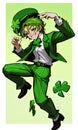 st patrick\'s day illustration, dancing leprechaun in green, design Royalty Free Stock Photo