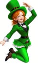 st patrick\'s day illustration, dancing leprechaun in green, design