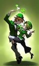 st patrick\'s day illustration, dancing leprechaun in green, design