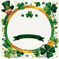 St. Patrick\'s Day Illustration with Space for Text, Leprechaun, Shamrock, Plants, Green, Yellow, Beard, Hat