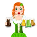 St. Patrick`s Day illustration - waitress holding beer