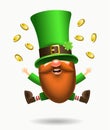 St. Patrick s Day Irish gnome with clover and beer. Vector Leprechaun illustration for banner, decor, or invitation to