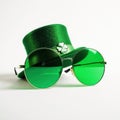 St. Patrick's Day leprechaun hat and green sunglasses isolated on white background Royalty Free Stock Photo