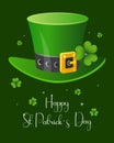 St. Patrick\'s Day, leprechaun hat with shamrock leaves and congratulatory text. Illustration, postcard, banner Royalty Free Stock Photo