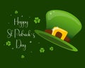 St. Patrick\'s Day, leprechaun hat with shamrock leaves and congratulatory text. Illustration, postcard, banner vector Royalty Free Stock Photo