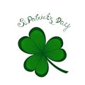 St.Patrick`s day lettering and Green Clover Shamrock. Irish hollyday background template design.