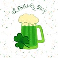 St.Patrick`s day lettering and traditional green beer. Irish hollyday template design.