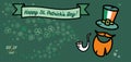 St Patrick`s day long banner. Flat vector green orange poster Happy Saint Patricks day parade. Illustration hipster flat