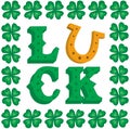 St Patrick s Day Luck word text logo with shamrock border