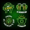 St Patrick`s day neon glowing labels.