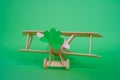 St. Patrick`s day, Plane luck Shamrock on a green background Royalty Free Stock Photo