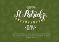 St Patrick`s day Poster with Hand drawn doodle St. Patrick`s hat, horseshoe, four-leaf clover and gold coins. St Patrick`s day.