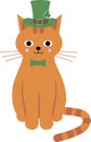 St.Patrick `s Day. Red striped cat in a green leprechaun hat, clover.