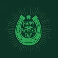 St. Patrick`s Day. Retro style emblem of horseshoe. Typography.