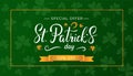 St. Patrick`s Day sale banner design with beautiful handwritten lettering. Special offer 50% off. Clover leaves green background Royalty Free Stock Photo