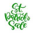 St. Patrick`s Day Sale lettering. Vector green holiday discount poster Royalty Free Stock Photo