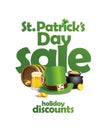 St. Patrick`s day sale vector banner, holiday discounts poster Royalty Free Stock Photo
