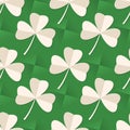 St. Patrick`s day seamless pattern with Clover leaves on green background. Royalty Free Stock Photo