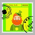 St Patrick`s Day stamps. Postage stamps for letters. Patrick`s stickers. Good luck. Hand drawn vector lettering with green hat a Royalty Free Stock Photo