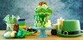 St Patrick`s Day candyland drip cake and party table.