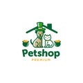 St. Patrick`s Day theme cat dog petshop logo with hat and gold, clover leaf