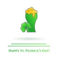 St. Patrick`s Day theme colorful line banner. Green beer mug with shamrock leaf. Holiday related pictograms. Lineout. Simple silh