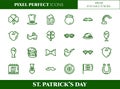 St. Patrick`s Day theme pixel perfect thin line icons. Set of elements of , shamrock, leprechaun hat, gold and other holiday rela Royalty Free Stock Photo