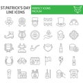 St. Patrick`s Day thin line icon set, holiday symbols collection, vector sketches, logo illustrations, saint patrick Royalty Free Stock Photo
