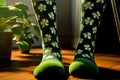 St. Patrick\'s day toe socks, close-up. Generative AI Royalty Free Stock Photo