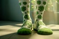 St. Patrick\'s day toe socks, close-up. Generative AI. Royalty Free Stock Photo