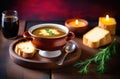 traditional Irish pastries, national Irish cuisine, Onion soup with Irish porter and cheese croutons, cream Royalty Free Stock Photo