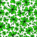 St. Patrick`s Day vector background. Four leaf clover and green shamrock seamless pattern Royalty Free Stock Photo