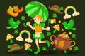 St. Patrick\'s Day. Vector illustration of a woman carrying an umbrella