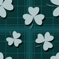 St. Patrick`s day vector seamless pattern made with checkered background and green shamrocks