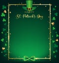 St. Patrick`s Day vertical frame contain green top hat over golden border