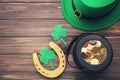 St.Patrick`s hat with pot of coins Royalty Free Stock Photo