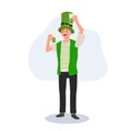 St Patrick's Day Celebration with Green Beer. Smiling Man Celebrating with Green Beer Royalty Free Stock Photo