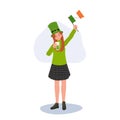 St. Patrick's Day Festive. Joyful Woman with Irish Flag