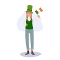 St. Patrick's Day Festive. Joyful Woman with Irish Flag