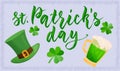 St Patrick's day lettering with hat, clover, green beer mug Royalty Free Stock Photo