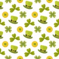 St. patrick's day seamless pattern, clover and gold coins. vector illustration Royalty Free Stock Photo