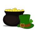 St. Patrick's Day symbols - leprechaun hat and pot of gold. Design element for Saint Patrick's Day. Isolated on Royalty Free Stock Photo