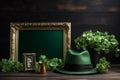St patricks day background, chalcboard and green heat, clover leafs