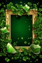 St patricks day background, chalcboard and green heat, clover leafs