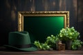 St patricks day background, chalcboard and green heat, clover leafs