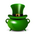 St.Patricks Day background with green cauldron and hat.