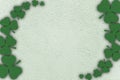 St Patricks day background. Shamrocks over a light green background. Decoration for St. Patrick\'s Day