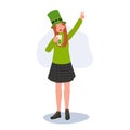 St Patricks Day Celebration with Woman Enjoying Green Beer. Festive Irish Holiday